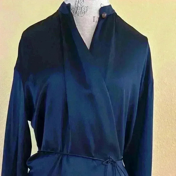 Vince Silk Charmeuse Long-Sleeve Wrap Dress In Baltic (Navy) Small EUC! - Picture 13 of 16